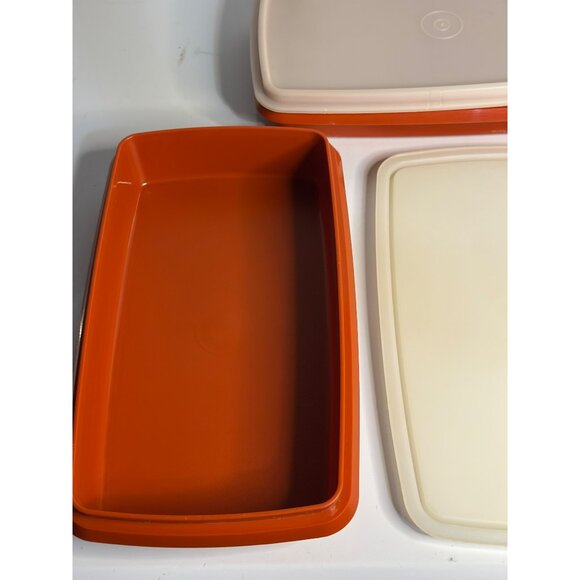 VTG Tupperware Cold Cut Keepers | Paprika Red Set of 2 Containers Lids 5.5"x9.5" - Picture 8 of 9